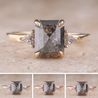 1.72 Carat Salt and Pepper Emerald Cut Diamond Engagement Ring, Zoe Setting