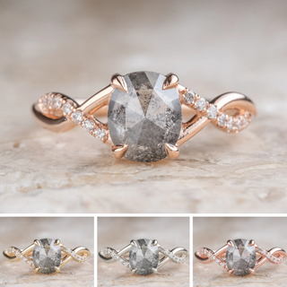 1.93 Carat Salt and Pepper Oval Diamond Engagement Ring, Wisteria Setting