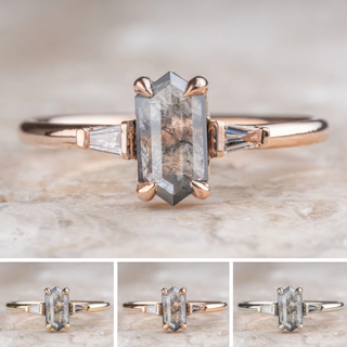 .78 Carat Salt and Pepper Hexagon Diamond Engagement Ring, Zoe Setting