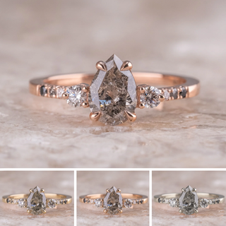 1.11 Carat Salt and Pepper Pear Diamond Engagement Ring, Ombre Eliza Setting