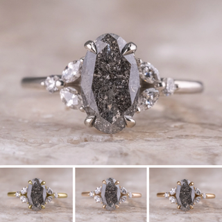 1.72 Carat Salt and Pepper Oval Diamond Engagement Ring, Quinn Setting