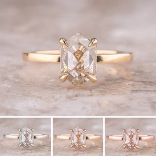 1.19 Carat Salt and Pepper Hexagon Diamond Engagement Ring, Tulip Basket Setting