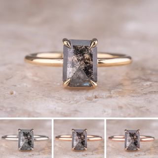 1.99 Carat Black Speckled Emerald Diamond Engagement Ring, Jane Setting