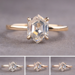 Hexagon Moissanite Engagement Ring, Basket Jane Setting