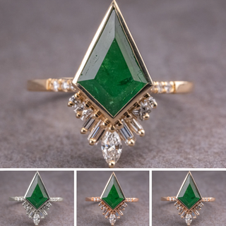 2.28 Carat Emerald Kite and Diamond Engagement Ring, Bezel Wren Setting
