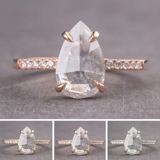 1.82 Carat Icy White Pear Diamond Engagement Ring, Jules Setting, Point No Point Studio. Available in a variety of metal types. Eco-friendly, Recycled Metals, Conflict Free.