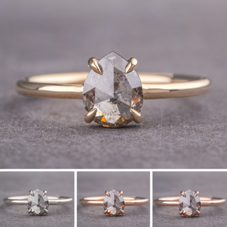 1.17 Carat Salt and Pepper Pear Diamond Engagement Ring, Jane Setting