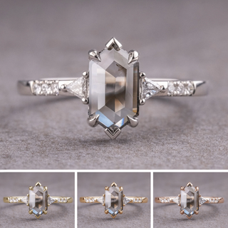 1.59 Carat Salt and Pepper Hexagon Diamond Engagement Ring, Eliza Setting