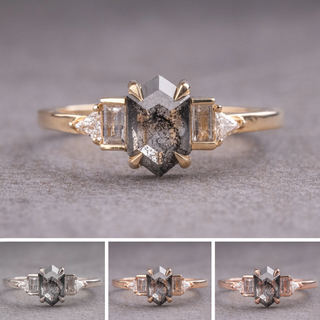 1.87 Carat Salt and Pepper Hexagon Diamond Engagement Ring, Beatrice Setting