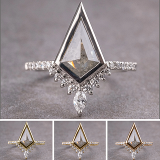 2.10 Carat Salt and Pepper Kite Diamond Engagement Ring, Bezel Avaline Setting