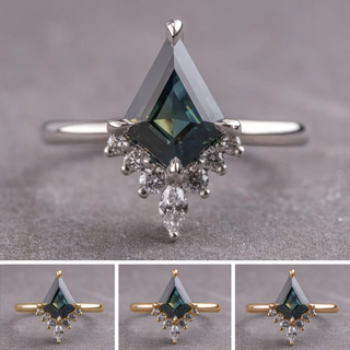 1.53 Carat Teal Kite Sapphire and Diamond Engagement Ring, Ava Setting