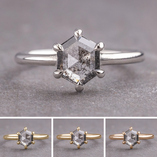 1.08 Carat Salt and Pepper Hexagon Diamond Engagement Ring, Jane Setting