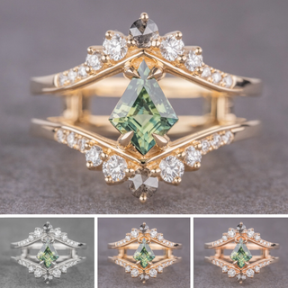 1.79 Carat Green Kite Sapphire and Diamond Engagement Ring, Empress Setting