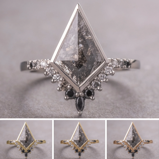 1.71 Carat Black Salt and Pepper Kite Diamond Engagement Ring, Bezel Ombre Avaline Setting