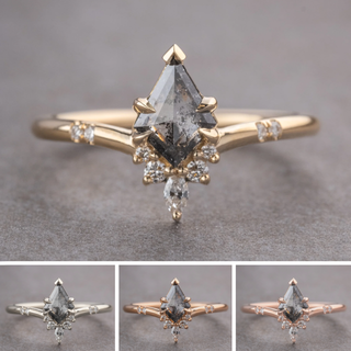 .63 Carat Salt and Pepper Kite Diamond Engagement Ring, Flora Setting