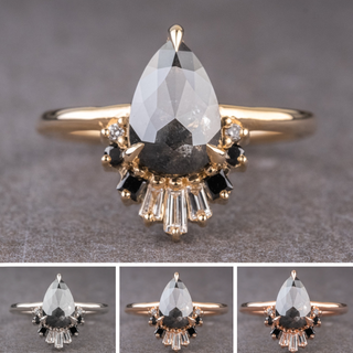 2.63 Carat Black Salt and Pepper Pear Diamond Engagement Ring, Ombre Wren Setting