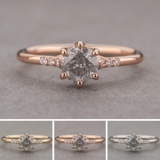 1.11 Carat Salt and Pepper Round Diamond Engagement Ring, Madeline Setting, Point No Point Studio. Available in a variety of metal types. Eco-friendly, Recycled Metals, Conflict Free.