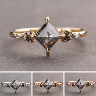 .88 Carat Black Salt and Pepper Lozenge Diamond Engagement Ring, Ombre Celine Setting