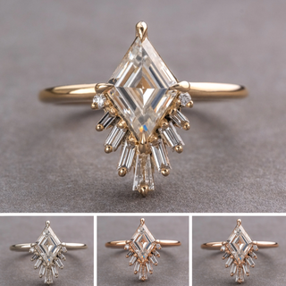 1.40 Carat Lozenge Moissanite and Diamond Engagement Ring, Wren Setting