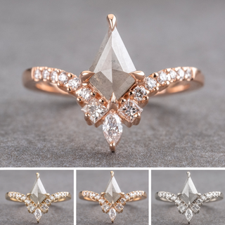 1.39 Carat Icy White Kite Diamond Engagement Ring, Willa Setting, Point No Point Studio. Available in a variety of metal types. Eco-friendly, Recycled Metals, Conflict Free.
