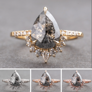 2.35 Carat Salt and Pepper Pear Diamond Engagement Ring, Avaline Setting