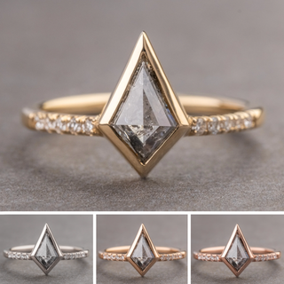 1.17 Carat Salt and Pepper Kite Diamond Engagement Ring, Bezel Jules Setting