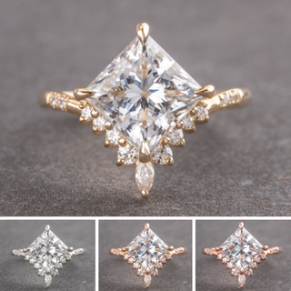 1.91 Carat Princess Cut Moissanite and Diamond Engagement Ring, Flora Setting