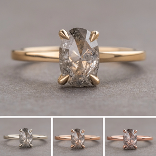 1.25 Carat Canadian Salt and Pepper Oval Diamond Engagement Ring, Tulip Basket Jane Setting