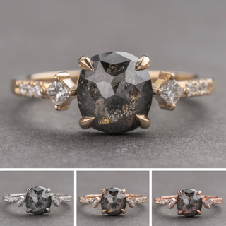 1.32 Carat Black Salt and Pepper Cushion Diamond Engagement Ring, Eliza Setting