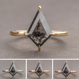 3.30 Carat Black Speckled Kite Diamond Engagement Ring, Jane Setting