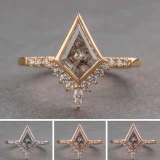 1.11 Carat Canadian Salt and Pepper Kite Diamond Engagement Ring, Bezel Avaline Setting