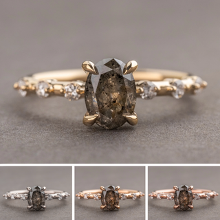 1.45 Carat Salt and Pepper Oval Diamond Engagement Ring, Nova Setting