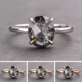 1.86 Carat Black Salt and Pepper Oval Diamond Engagement Ring, Jane Setting