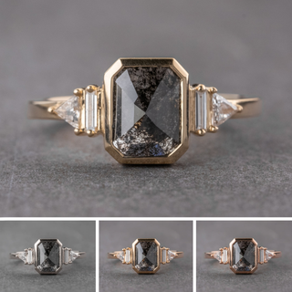 1.43 Carat Black Emerald Shaped Diamond Engagement Ring, Bezel Beatrice Setting