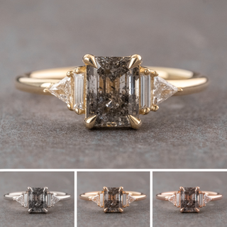 1.35 Carat Salt and Pepper Emerald Diamond Engagement Ring, Beatrice Setting