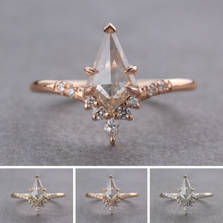 .61 Carat Icy Salt and Pepper Kite Diamond Engagement Ring, Flora Setting, Point No Point Studio. Available in a variety of metal types. Eco-friendly, Recycled Metals, Conflict Free.