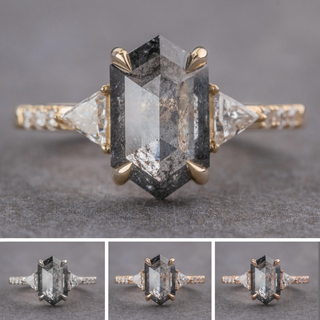 2.08 Carat Black Salt and Pepper Hexagon Diamond Engagement Ring, Eliza Setting
