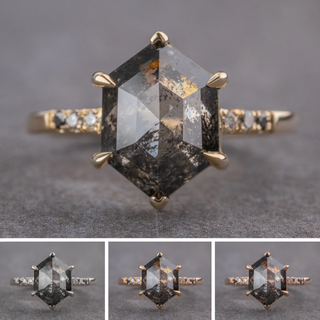 4.20 Carat Black Salt and Pepper Hexagon Diamond Engagement Ring, Ombre Sirena Setting
