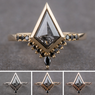 1.61 Carat Black Kite and Black Diamond Engagement Ring, Bezel Avaline Setting