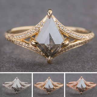 1.43 Carat Black and Pepper Kite Diamond Engagement Ring, Engraved Mackenzie Setting