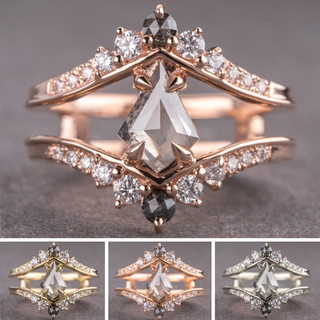 1.48 Carat Icy Salt and Pepper Kite Diamond Engagement Ring, Empress Setting
