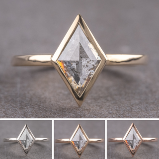 1.30 Carat Canadian Salt and Pepper Lozenge Diamond Engagement Ring, Bezel Jane Setting
