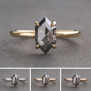 1.69 Carat Black Salt and Pepper Hexagon Diamond Engagement Ring, Jane Setting