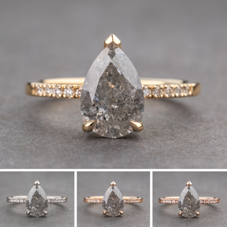 1.61 Carat Salt and Pepper Pear Diamond Engagement Ring, Sirena Setting