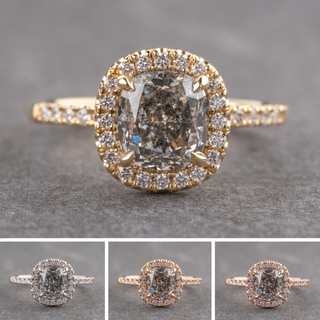1.47 Carat Canadian Salt and Pepper Cushion Diamond Engagement Ring, Fiona Setting