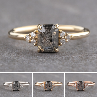 1.14 Carat Black Salt and Pepper Emerald Shaped Diamond Engagement Ring, Quinn Setting