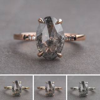 3.07 Carat Salt and Pepper Oval Diamond Engagement Ring, Ombre Juliette Setting
