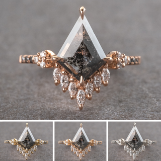 1.65 Carat Black Salt and Pepper Kite Diamond Engagement Ring, Ombre Camila Setting