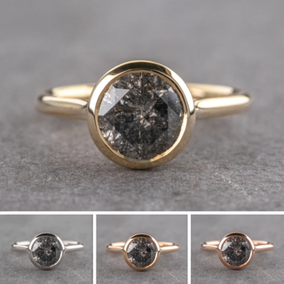 2.02 Carat Salt and Pepper Round Diamond Engagement Ring, Bezel Lenora Setting