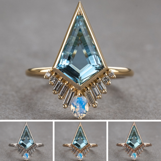 3.25 Carat Kite Aquamarine and Diamond Engagement Ring, Bezel Wren Setting